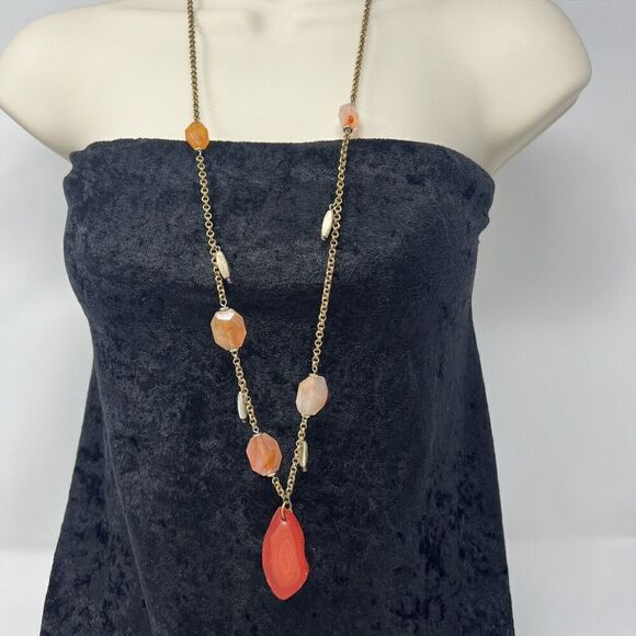 Chico's Necklace Long Line 35+" Adjustable Chain Classic Gold Tone Red & Orange - Picture 1 of 4